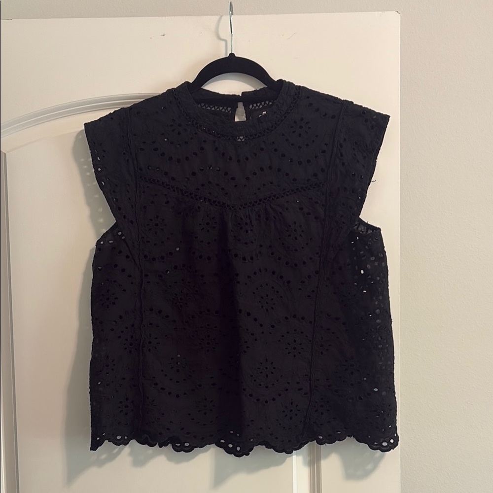 7 For All Mankind Black Eyelet Top